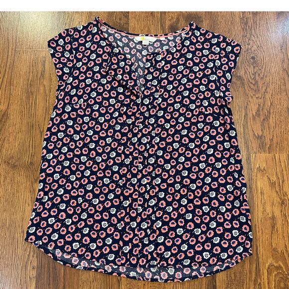 Boden Women’s Floral Cap Sleeve Blouse Blue Pink Size 6 Casual Summer Top - Picture 1 of 8